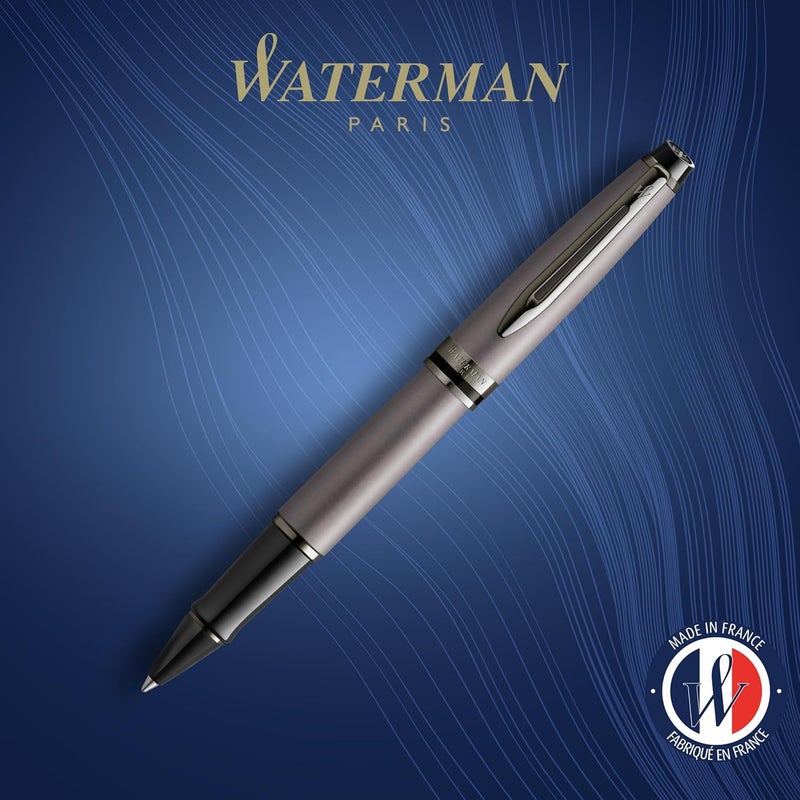 Waterman قلم رولربول ووترمان إكسبيرت - لامع فضي معدني مع حواف روثينيوم - نقطة دقيقة - حبر أسود - علبة هدايا - Image 2